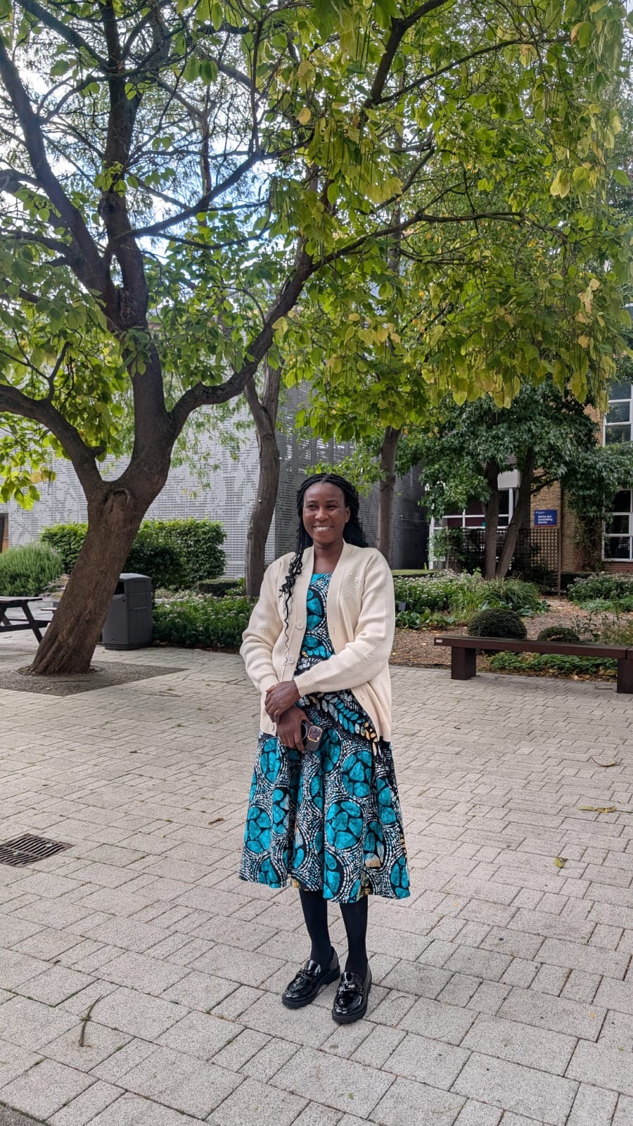 Alberta Nadutey in courtyard of QMUL